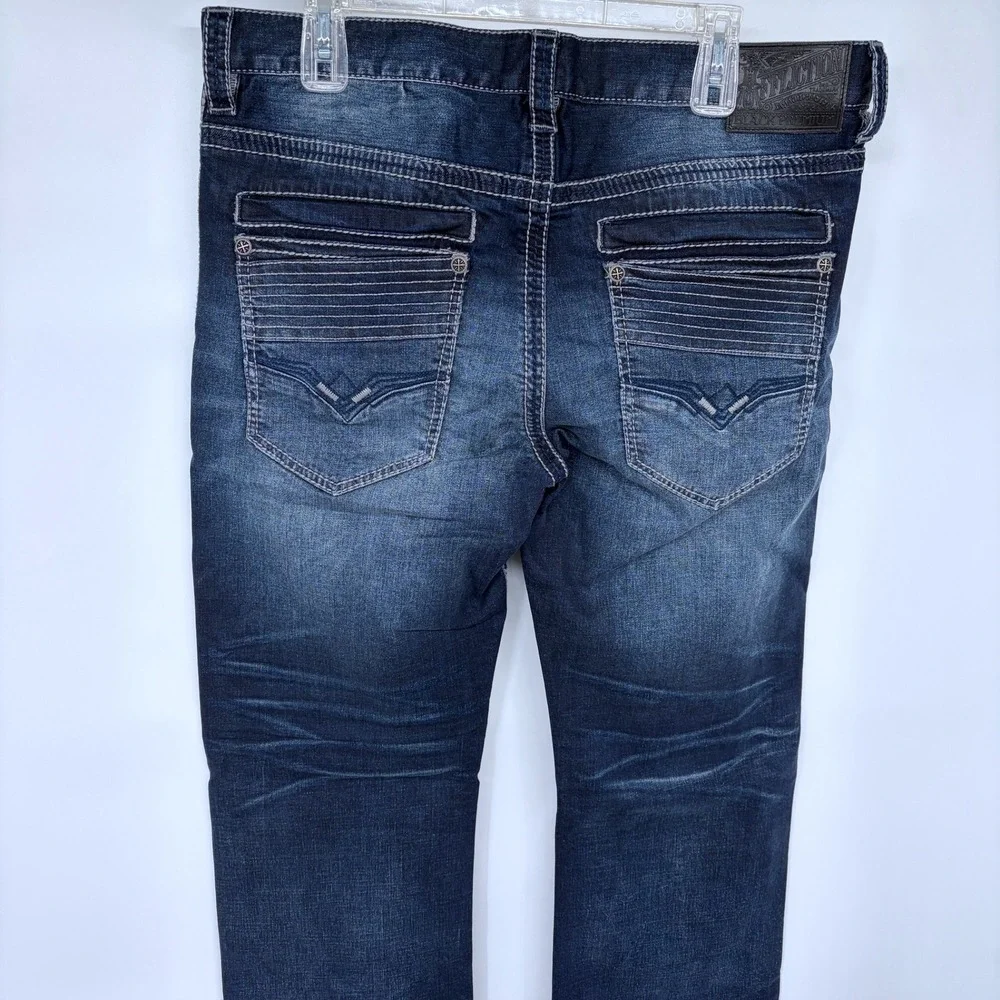 New Mens‎ Affliction Blake Blue Jeans Size 34 Distressed Style Grunge Straight